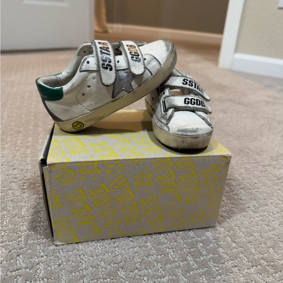 Golden Goose Kids White and Green Sneakers